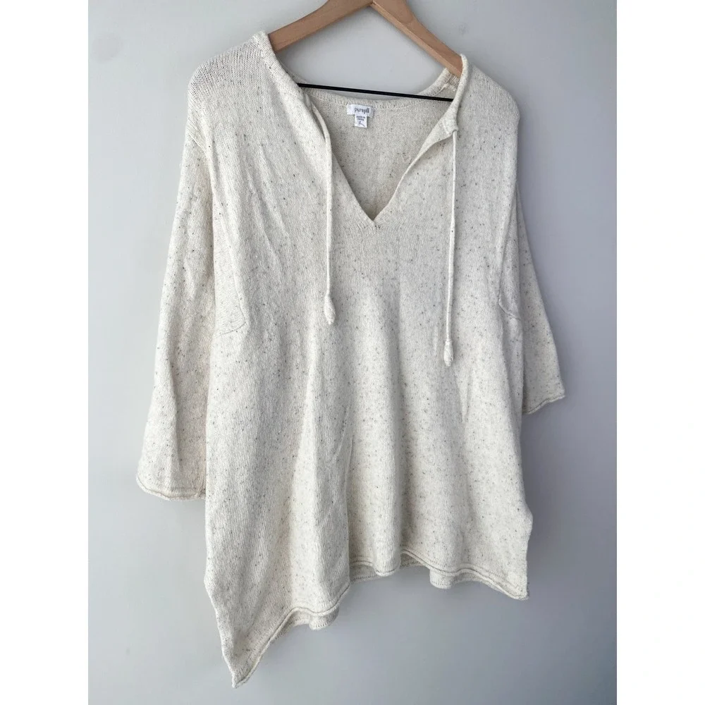 Pure J Jill Womens Wool Pullover L Ivory V Neck Knit Quiet Luxury Coastal - Picture 2 of 10